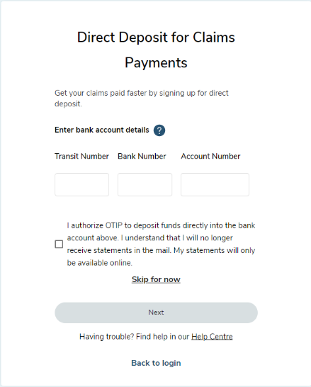 Optional: Enter bank account details for direct deposit